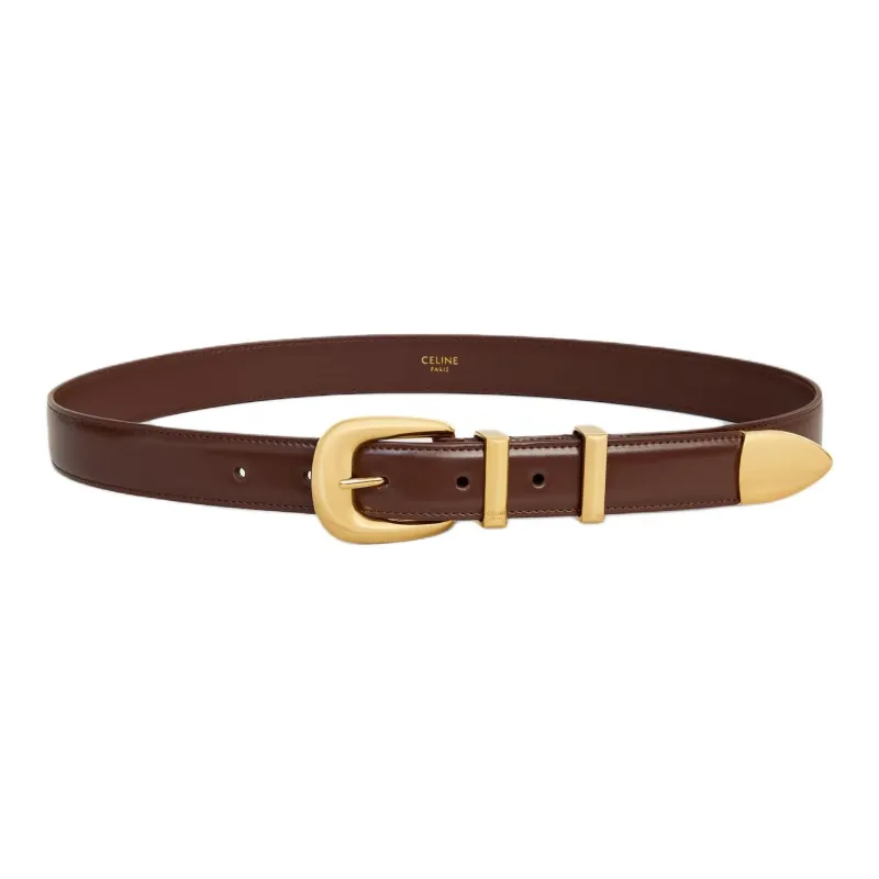 CELINE Calfskin Leather Belts Women's Brown Width  2.5cm-0