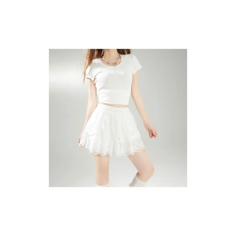 ZXZA Casual Short Skirts Women's White-3
