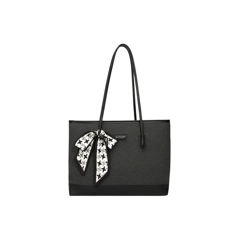 HCXK PU Color Block Shoulder Bag Schooling Tote Handbag Regular Women's Ecru/Black/Apricot/Pink/Brown-2