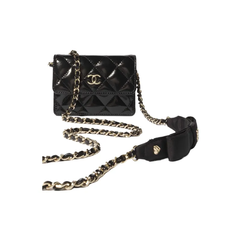 CHANEL Shiny Lambskin Shoulder Bag Small Size Women's Black-1