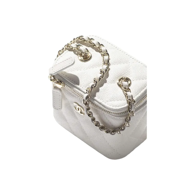 CHANEL Bright Calfskin One Shoulder Crossbody Bag Small Size Women's Blanc White-1