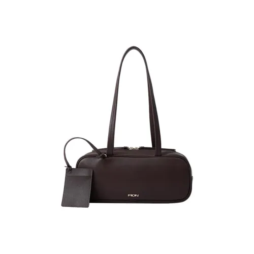 FION Cow Leather Pillow Bag Shoulder Bag Medium Size Women's Dark Coffee Brown