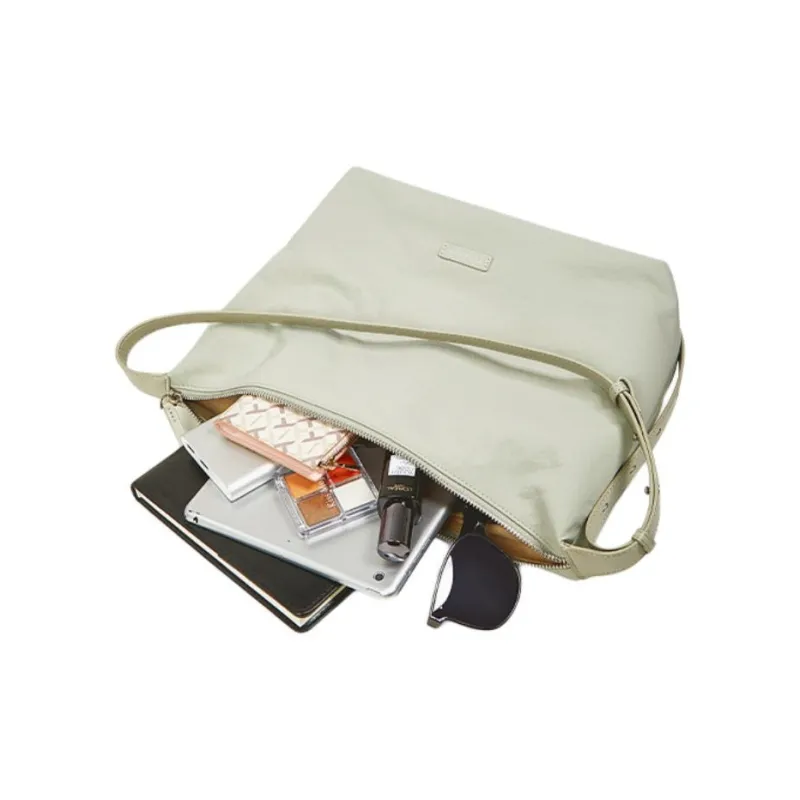 Teenmix Fabric Shoulder Bag Medium Size Women's Mint Green/White/Black-4
