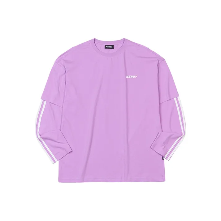 NERDY Fitted Mock Two Piece Long Sleeved T Shirt Unisex Light Purple-0