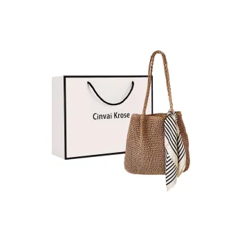 CinvaiKrose Straw Woven Shoulder Bag, Handbag, Tote Bag, Tote, Shopping Bag Large Size Women's Khaki/Beige