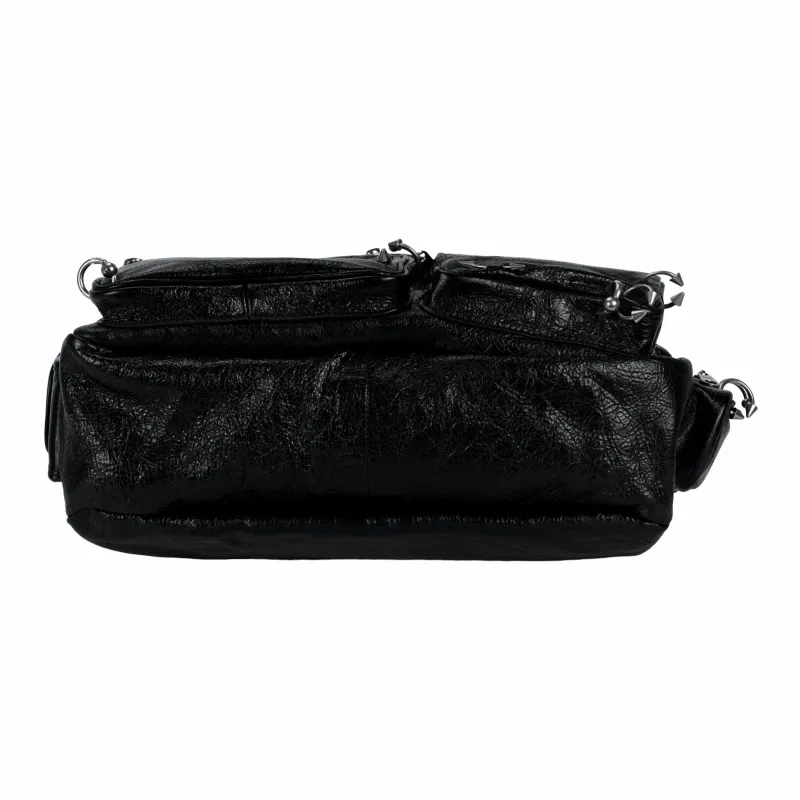 Balenciaga Superbusy Lambskin Messenger Bag With Piercings Shoulder Bag Men Black-3