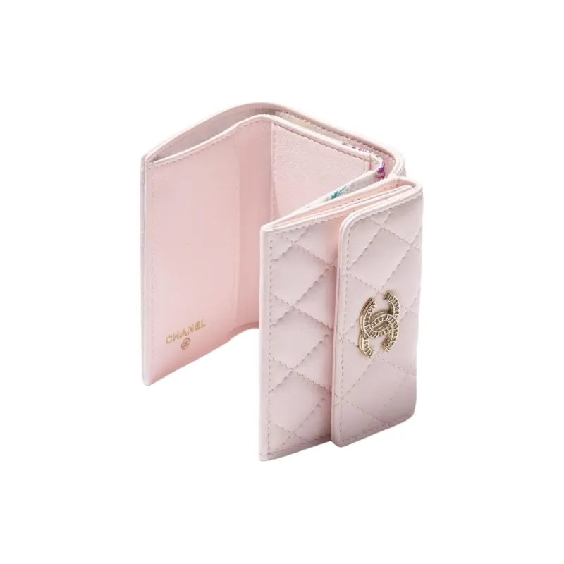 CHANEL Lambskin Wallet Small Size Women's Light Pink-3