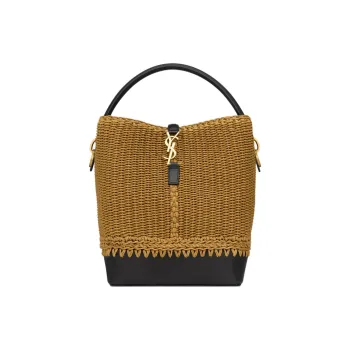 SAINT LAURENT Calfskin Bucket Bags One Shoulder Handbags Women's Natural Brown & Black