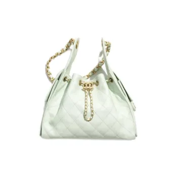 CHANEL 25Bag Cow Leather Handbag, Shoulder Bag Trumpets Women's Light Green