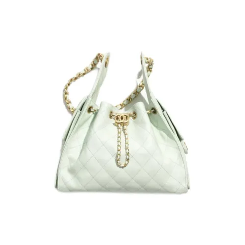 CHANEL 25Bag Cow Leather Handbag, Shoulder Bag Trumpets Women's Light Green