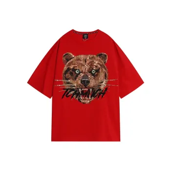TCH Heavyweight New Powerful Brown Bear Print Straight T Shirt Unisex