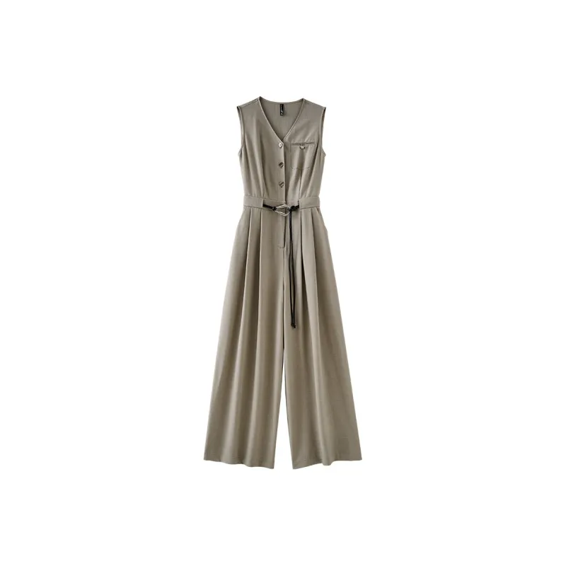OUNIXUE Summer Jumpsuit Women's Taupe-0