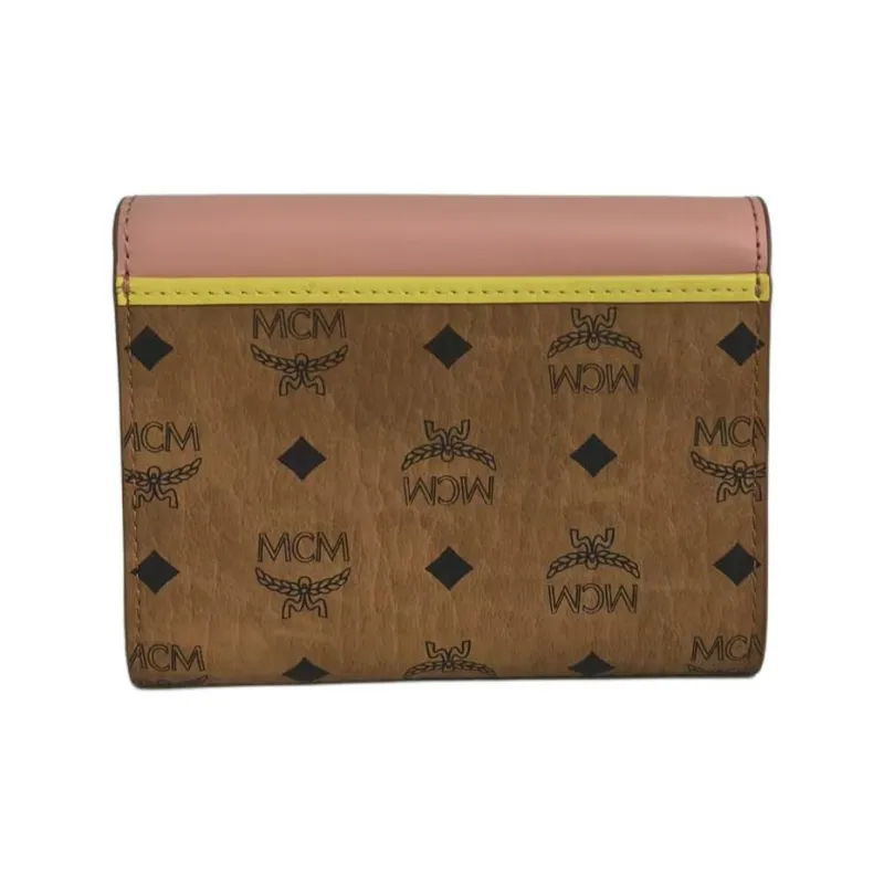 MCM Artificial Leather Wallet Women's Pink & Yellow Brown-2