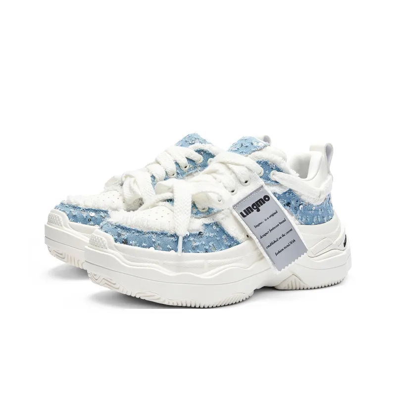 LINGMO Casual Shoes Unisex Low Top White, Blue, Gray-5
