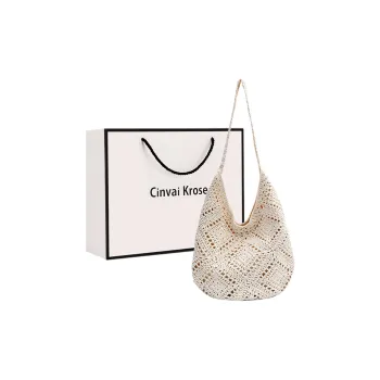 CinvaiKrose Cotton Thread Tote Bag Shopping Bag Shoulder Bag Large Size Women's Ecru/Khaki