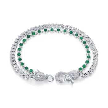 APORRO Dragon 2 Series Chalcedony Cuban Necklace Pants Chains Unisex 18K White Gold Plated