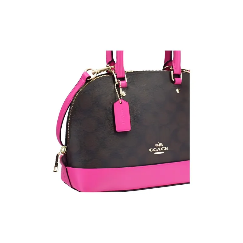 COACH Sierra Coated Canvas Dome Bag Handbag Shoulder Bag Crossbody Bag Medium Size Women's Dark Brown/Fluorescent Pink-4