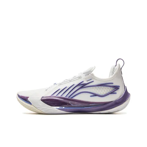 LiNing Sonic 13 Anti Slip Wear Resistant Low Top Basketball Shoes Men's White Purple