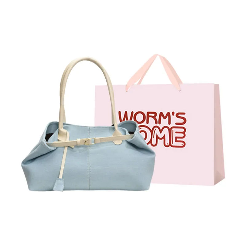 Worm's Home PU Shoulder Bag Regular Women's Black/Dark Blue/Light Blue & White/Light Blue &-8