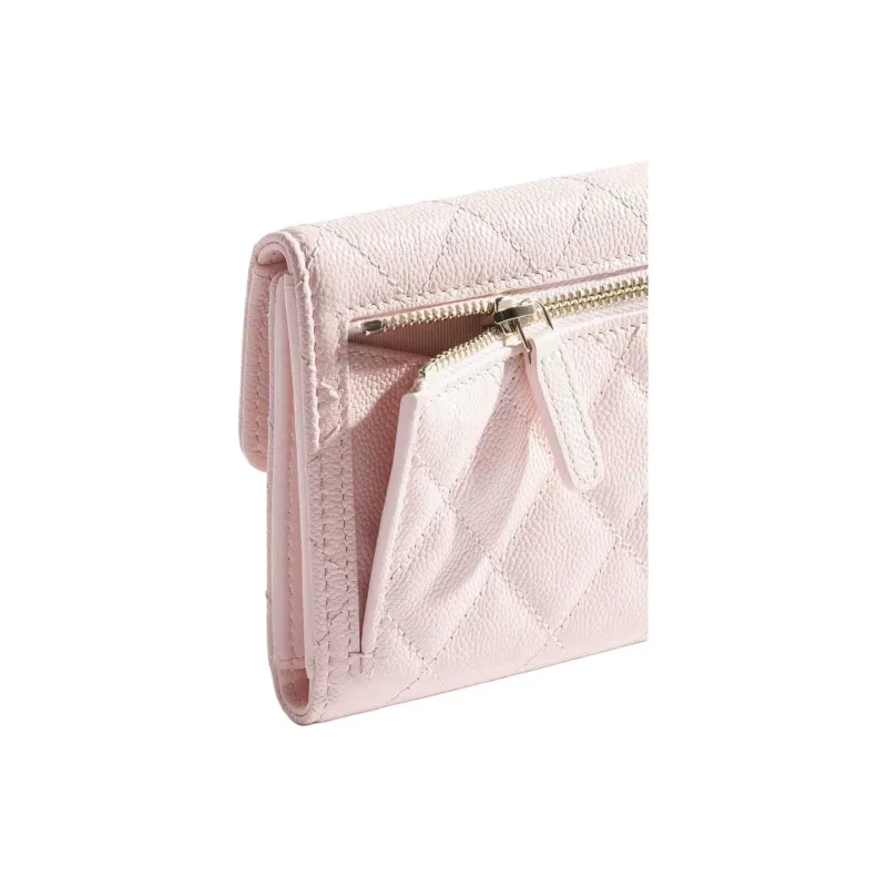 CHANEL Calfskin Wallet Small Size Women's Light Pink-4
