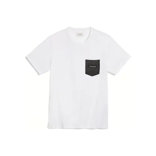 COACH Logo Letter Pocket Crew Neck Pullover Short-Sleeved T-Shirt Men's White