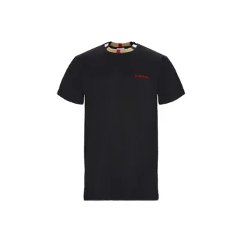 Burberry Men Icon Stripe Trim Cotton T shirt Black