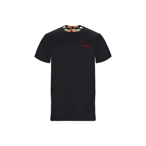 Burberry Men Icon Stripe Trim Cotton T shirt Black