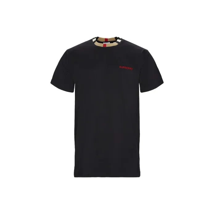 Burberry Men Icon Stripe Trim Cotton T-shirt Black-0