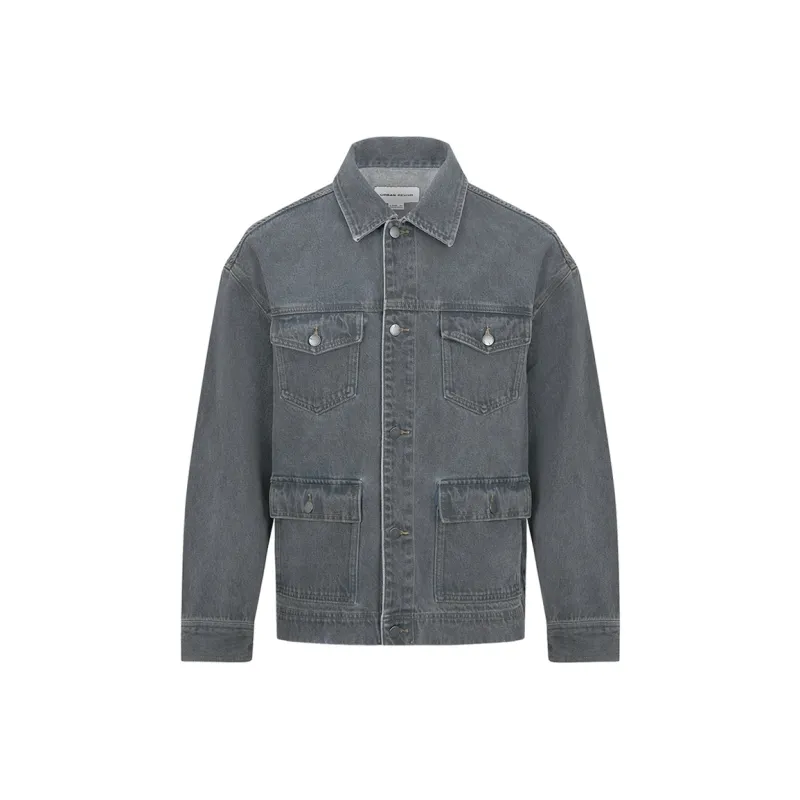 URBAN REVIVO Denim Jacket Men's Dark Gray-0
