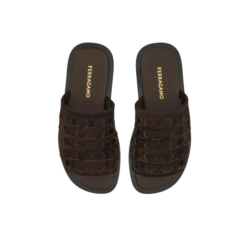 FERRAGAMO GANCINI Slide Slippers Men's Brown-4