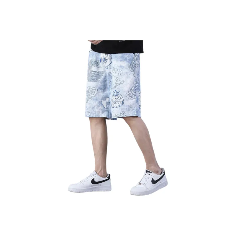 Tonlion Casual Shorts Unisex Light Floral Blue-2