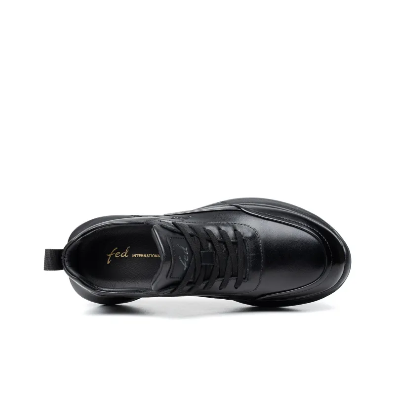 FED Breathable Lightweight Height Increasing Low Top Casual Shoes Men's Black-4