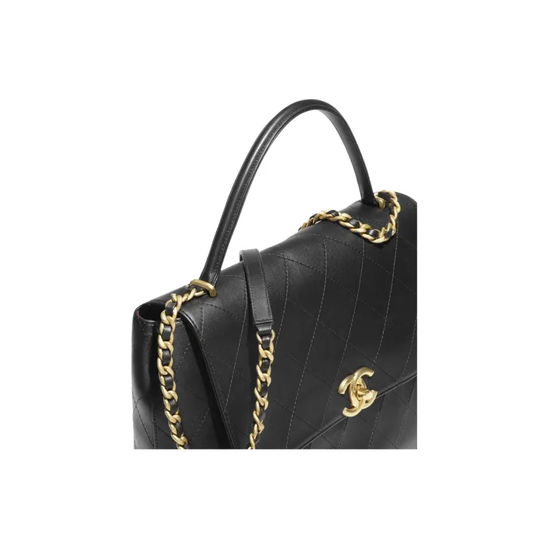 CHANEL Cow Leather Handbag Shoulder Bag Large Size Unisex Black-3