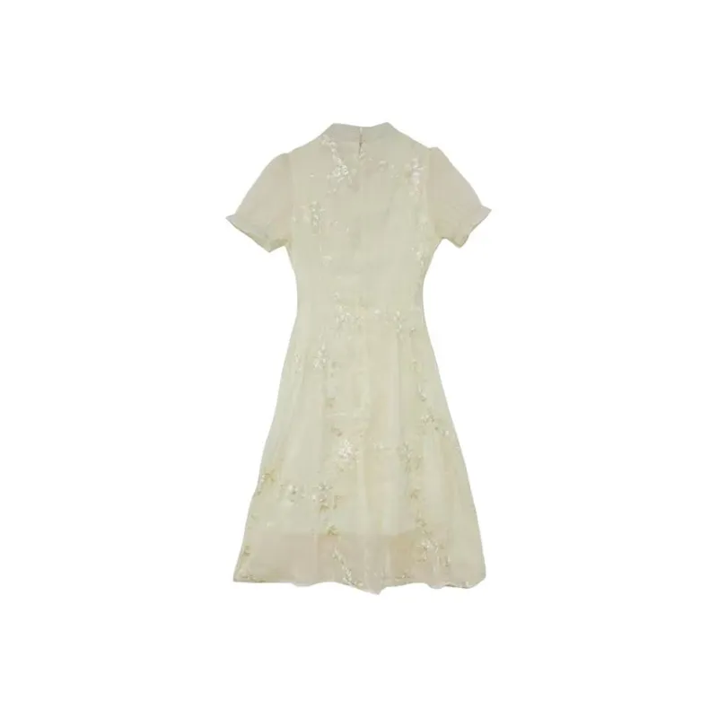 HUINIAN Short Sleeved Dresses Women's Beige New Chinese Style Dress-1