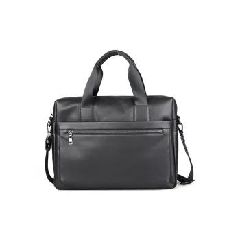 DOSRFINI Top Grain Cow Leather Portable Crossbody Briefcase Regular Men's Black