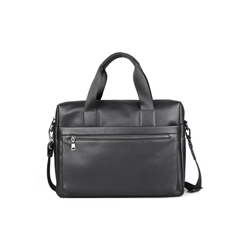 DOSRFINI Top Grain Cow Leather Portable Crossbody Briefcase Regular Men's Black-0