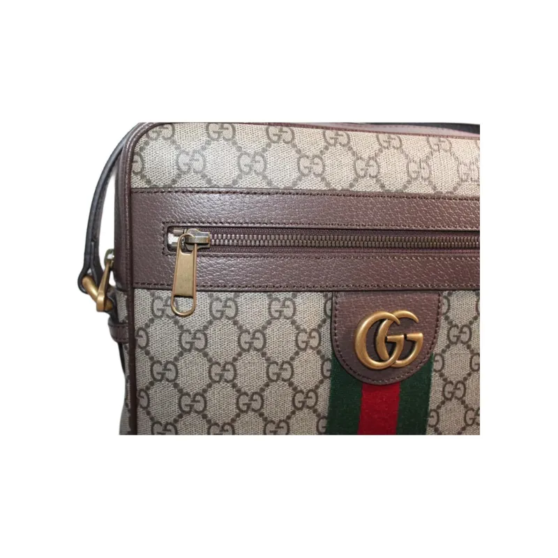 GUCCI GG Supreme Leather Paneled Canvas Bag, Shoulder Bag Women's Brown-4