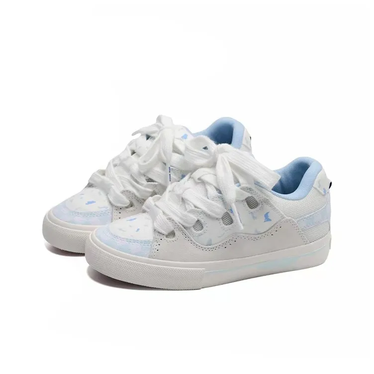 WJA Slip Resistant Cushioning Impact Resistance Wear Resistant Lightweight Low Top Skateboard Shoes Women's White Blue-5