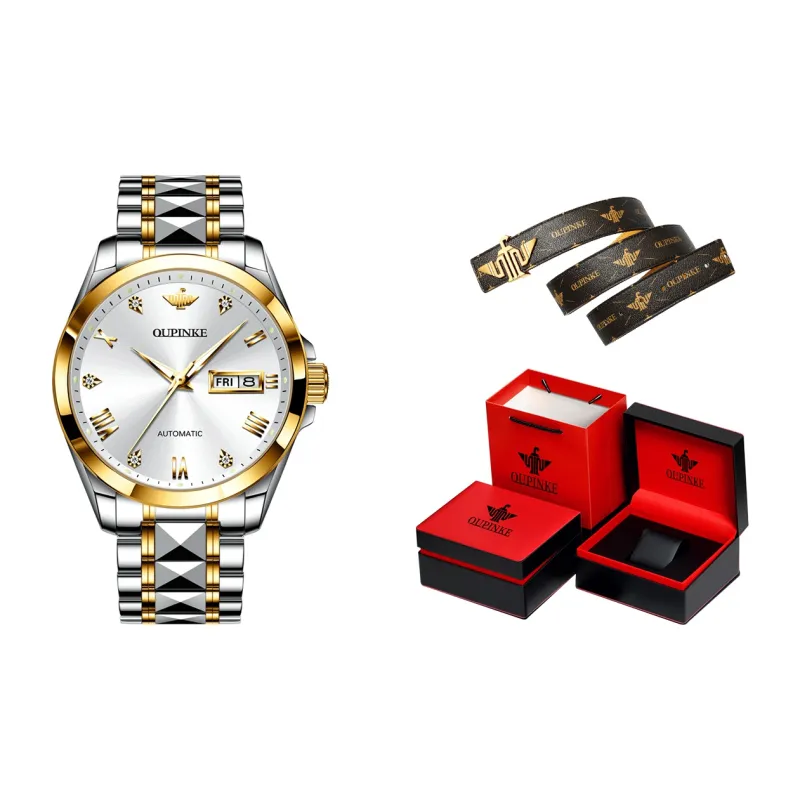 Oupinke Gaias Collection Mechanical Movement Stainless Steel Watchband Watch Men's Watches White Dial-11