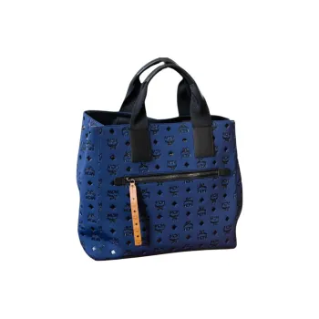 MCM Aren Neoprene Tote Bag Shopping Bag Shoulder Bag Handbag Extra Large Unisex Blue