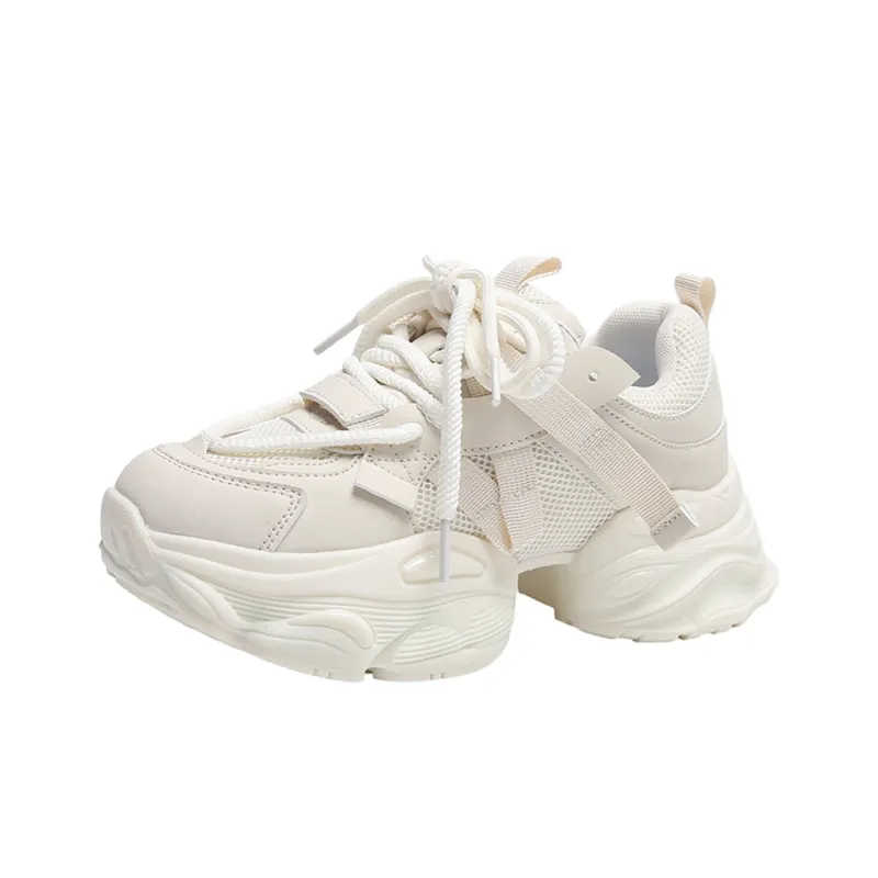 BBMTR Chunky Sneakers Women's Low Top Beige Black-0