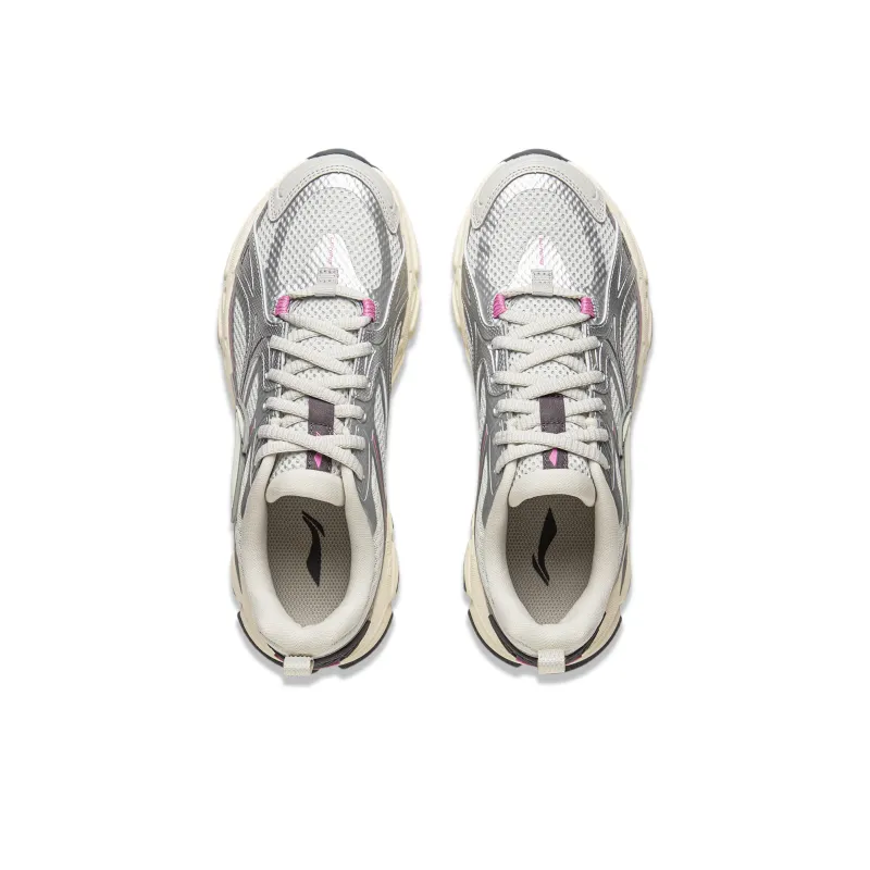 LiNing Getaway Cushioning Lightweight Rebound Low Top Casual Running Shoes Women's Silver Gray-3