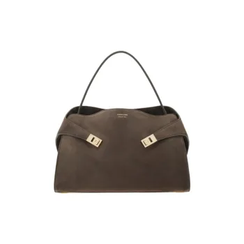 FERRAGAMO Hug Calfskin One Shoulder Handbags Large Size Women's Concrete Gray