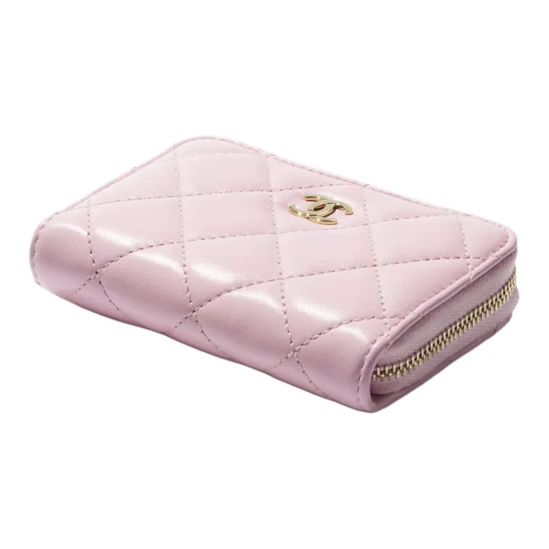 CHANEL Lambskin Coin Purse Regular Women's Light Pink-1