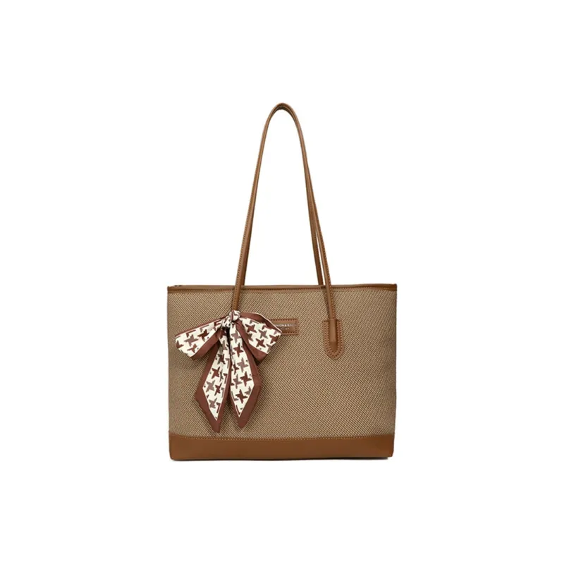 HCXK PU Color Block Shoulder Bag Schooling Tote Handbag Regular Women's Ecru/Black/Apricot/Pink/Brown-8