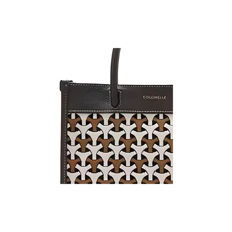 COCCINELLE Fabric Cow Leather Patchwork Tote Bag Shopping Bag Handbag Small Size Women's Bark Color-3