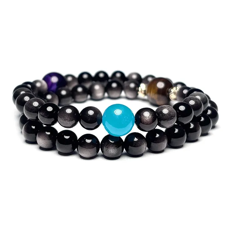 MOUNTAINS AND MANS Obsidian New Chinese Style Luxury Layering Good Luck Beaded Bracelet Men's-3