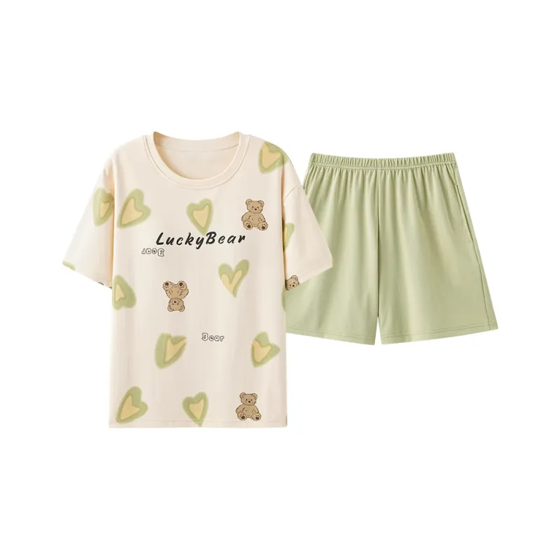Cotton Gene Pajama Set Women's Beige Yellow-0