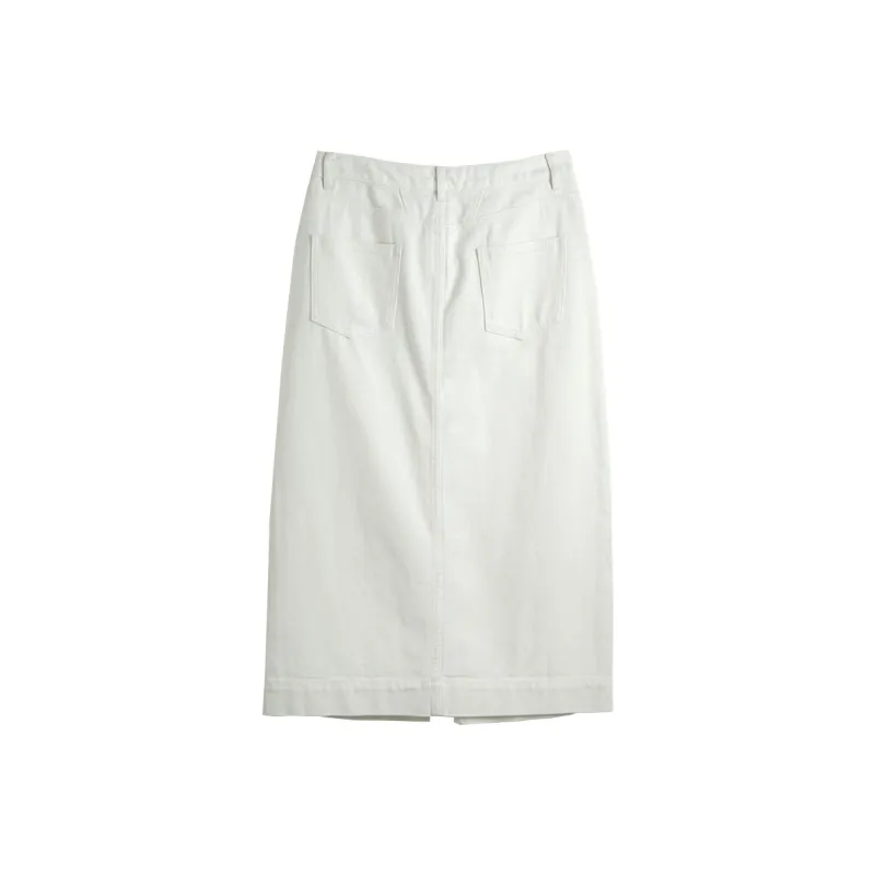 Olrain Denim Long Skirts Women's Beige Apricot-1