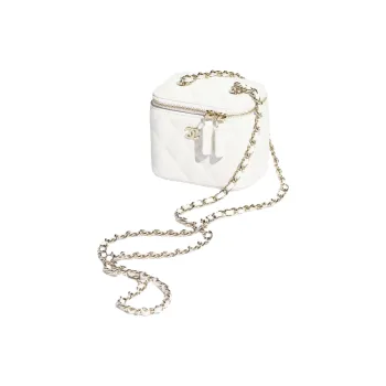 CHANEL Bright Calfskin One Shoulder Crossbody Bag Small Size Women's Blanc White